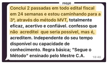 Print de conversa no WhatsApp de aluno aprovado — depoimento 2